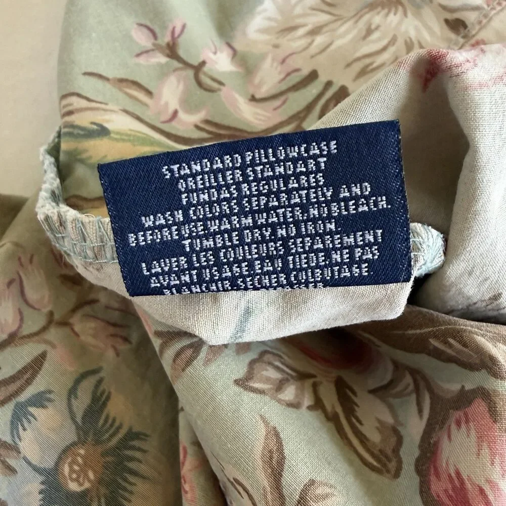 Vintage Ralph Lauren Queen Fitted Flat Sheet Pillow Case Charlotte Floral Green